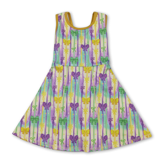 Yellow green purple bow kids girls Mardi Gras athletic dress