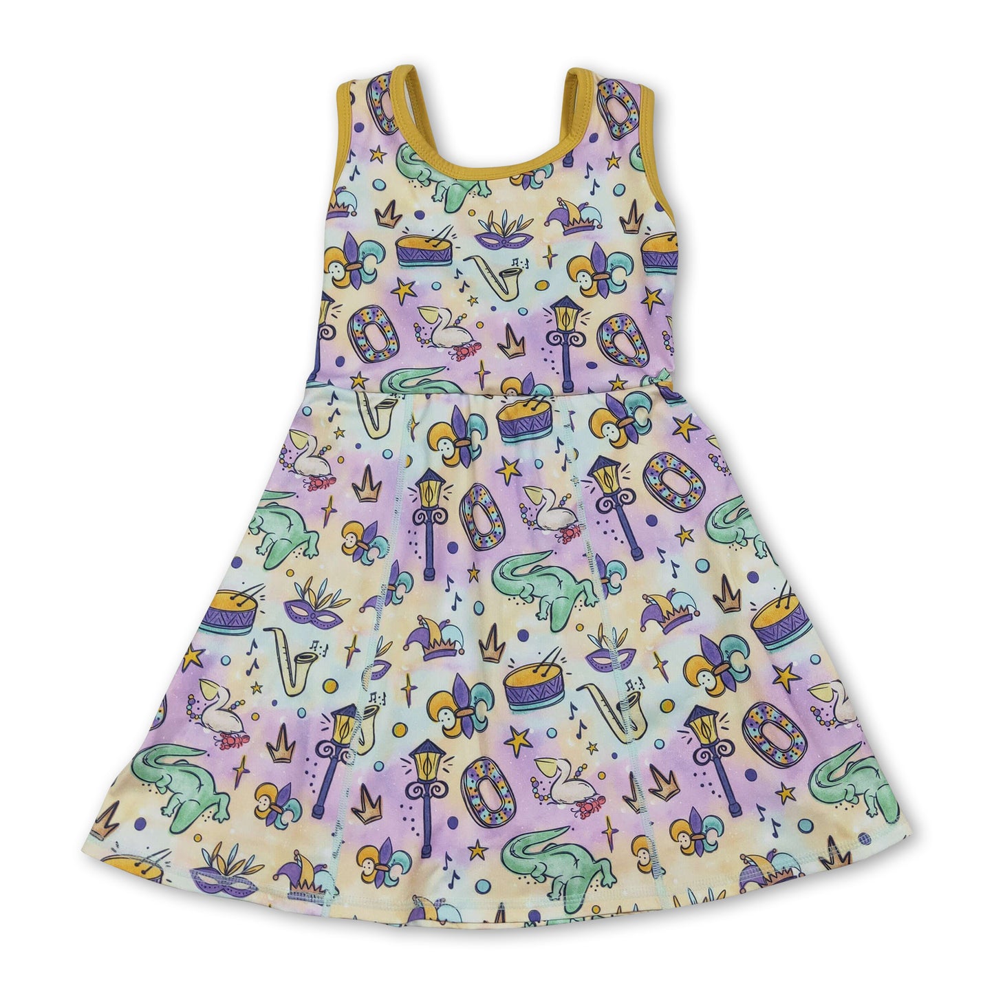 Sleeveless tie dye kids girls Mardi Gras athletic dress