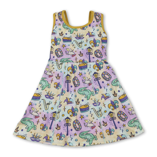 Sleeveless tie dye kids girls Mardi Gras athletic dress