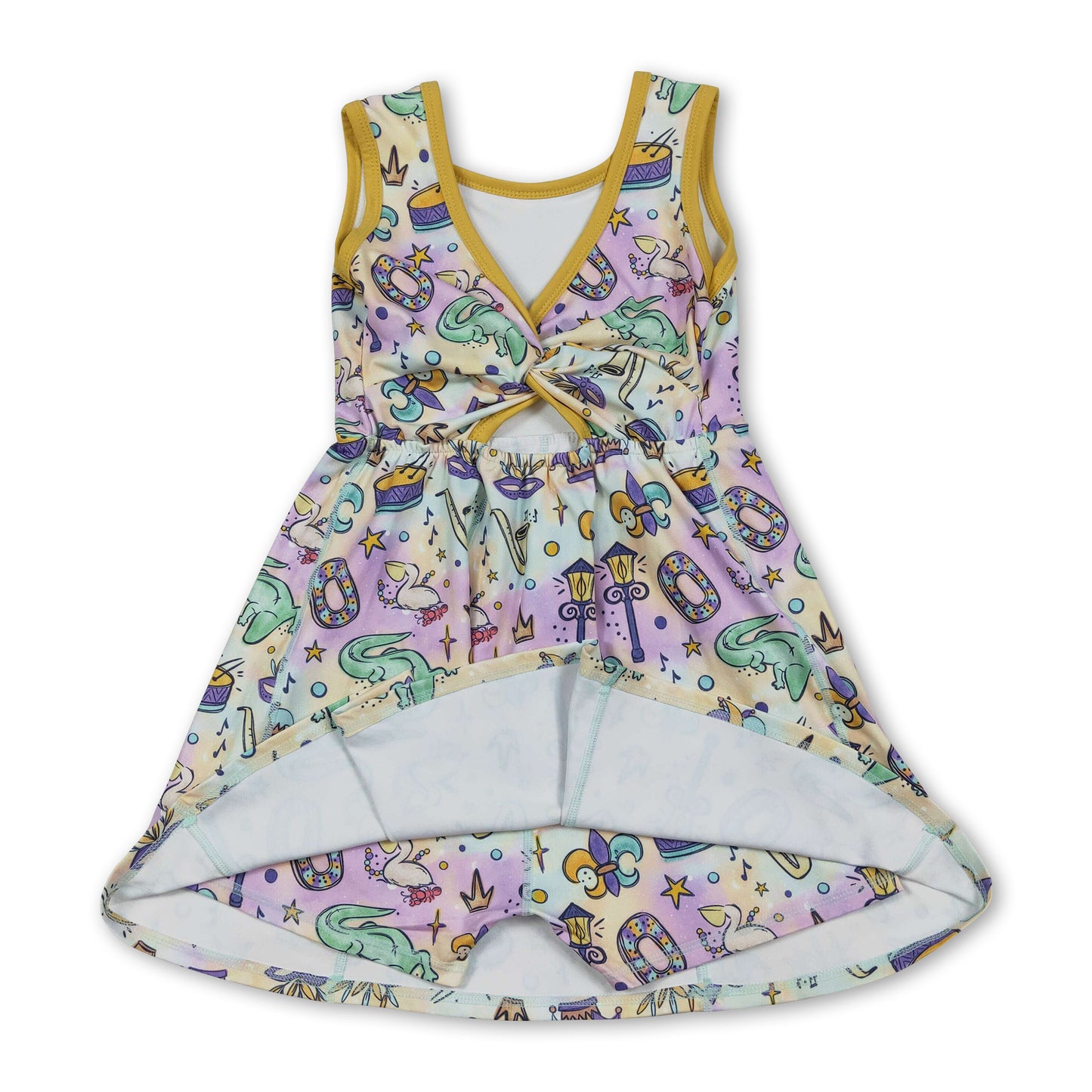 Sleeveless tie dye kids girls Mardi Gras athletic dress