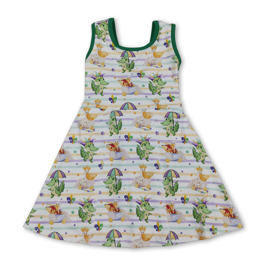 Sleeveless alligator pelican girls Mardi Gras athletic dress