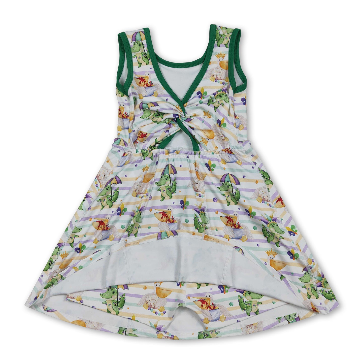 Sleeveless alligator pelican girls Mardi Gras athletic dress