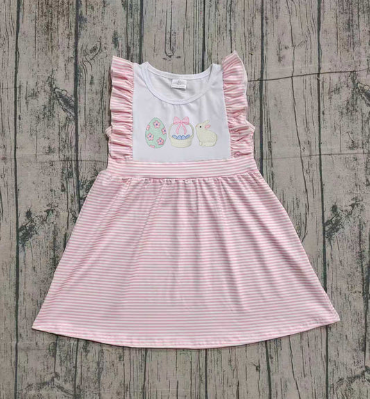 Pink stripe rabbit eggs baby girls Easter dresses