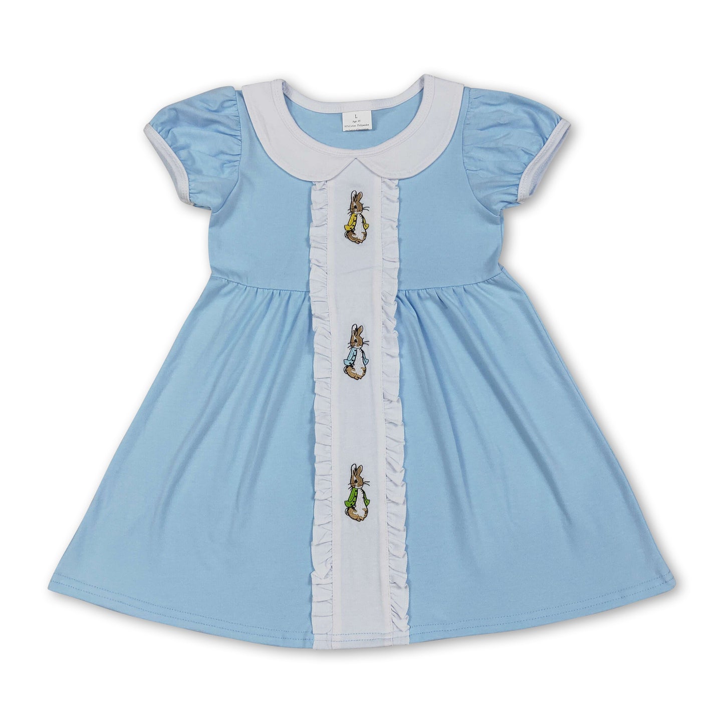 Light blue short sleeves rabbit embroidery boys Easter dress
