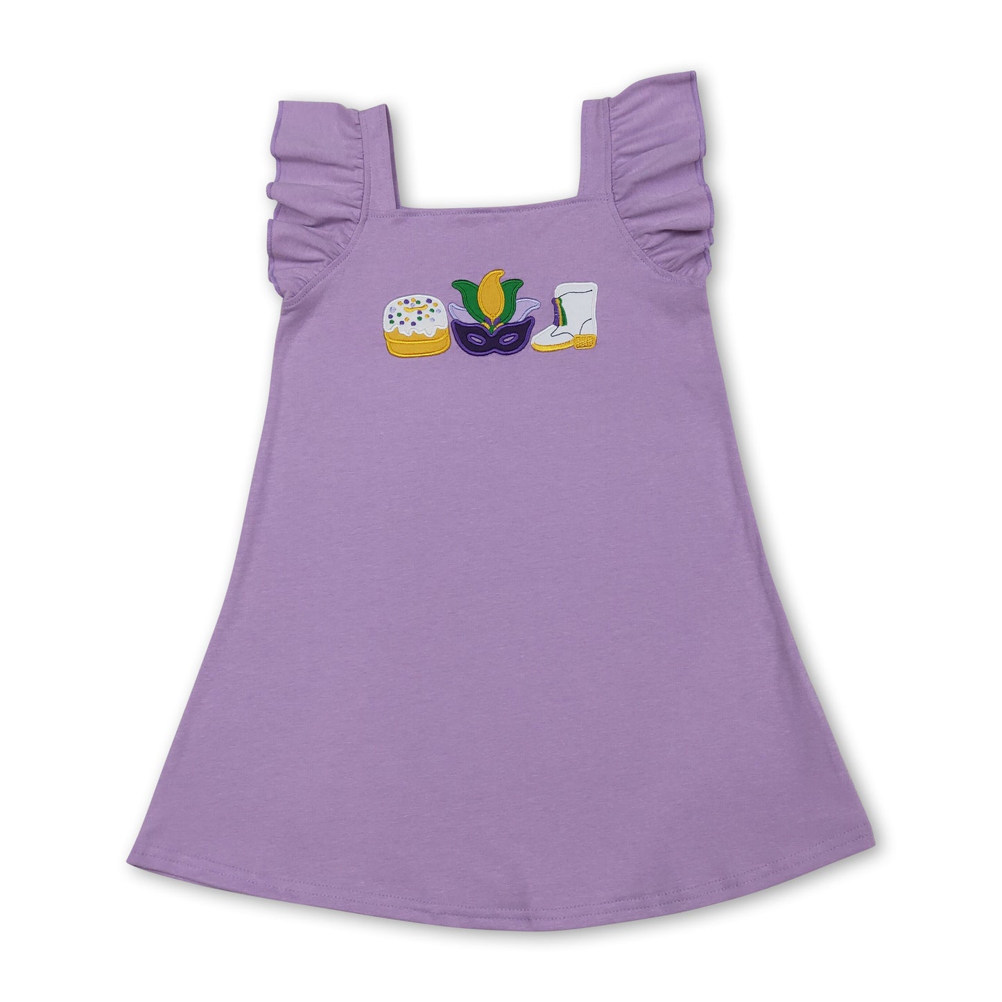 Lavender donut boots embroidery girls Mardi Gras dress