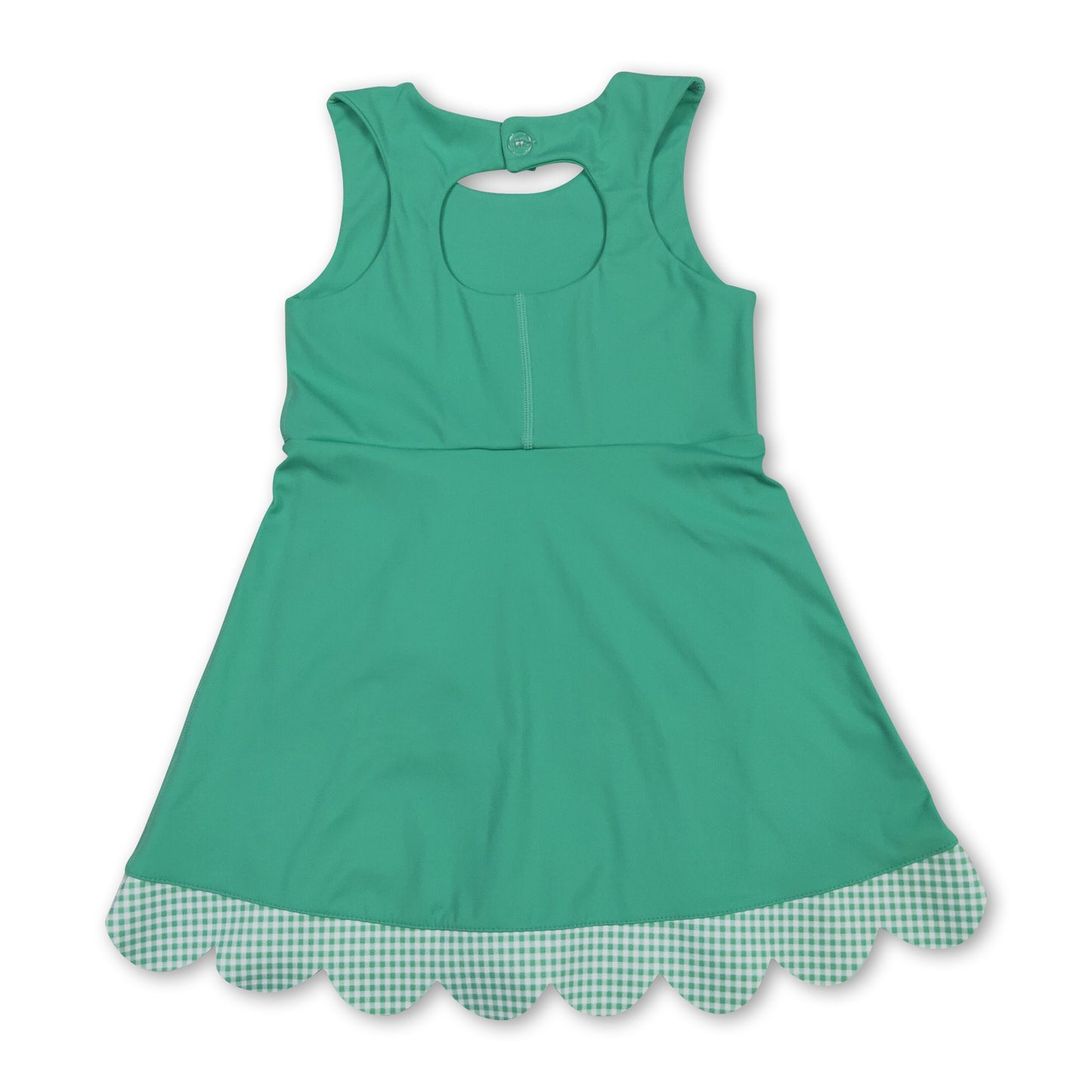 Scallop plaid bow green kids girls summer athletic dress
