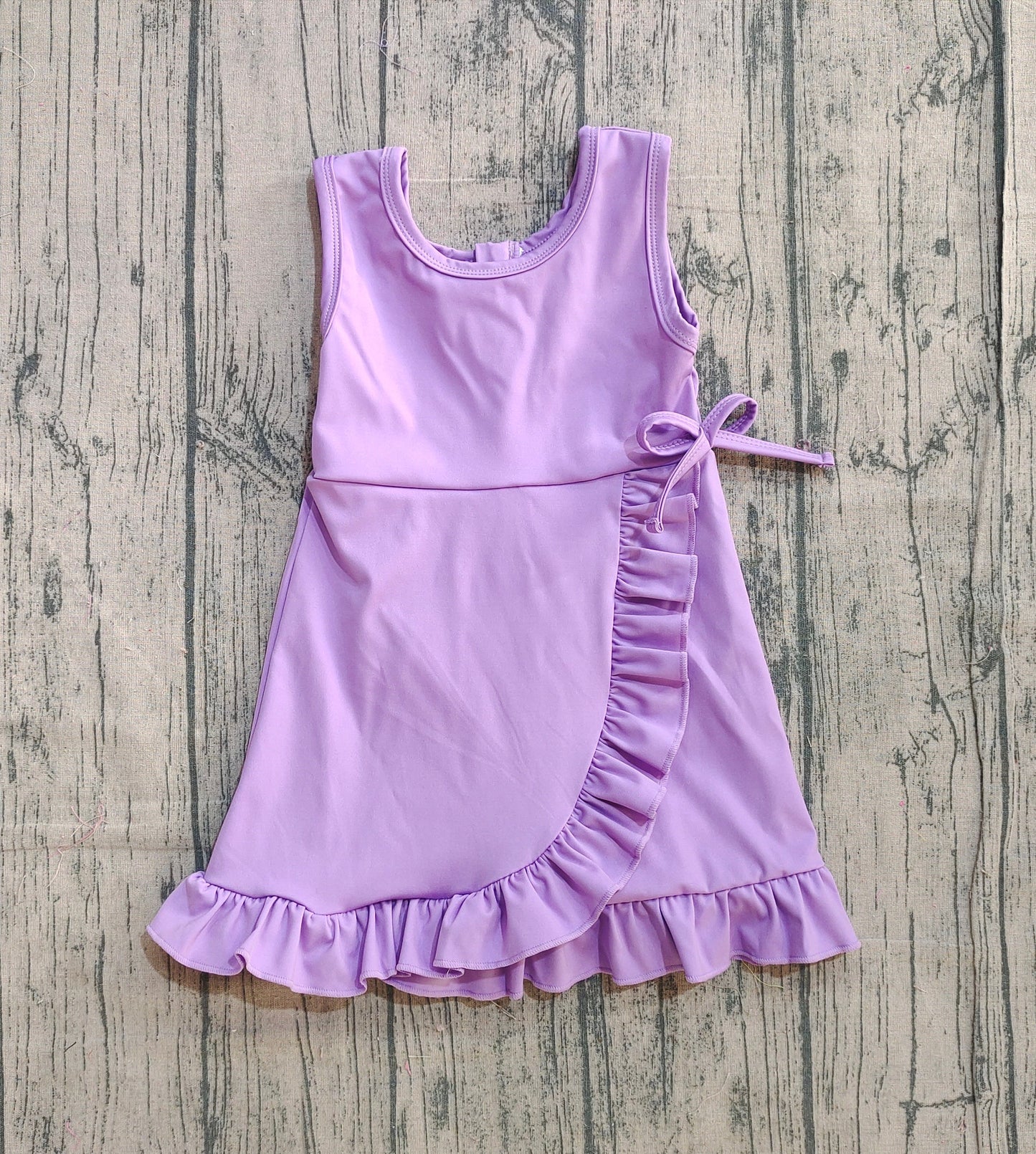 Purple sleeveless ruffle kids girls athletic dresses
