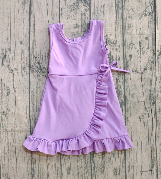 Purple sleeveless ruffle kids girls athletic dresses