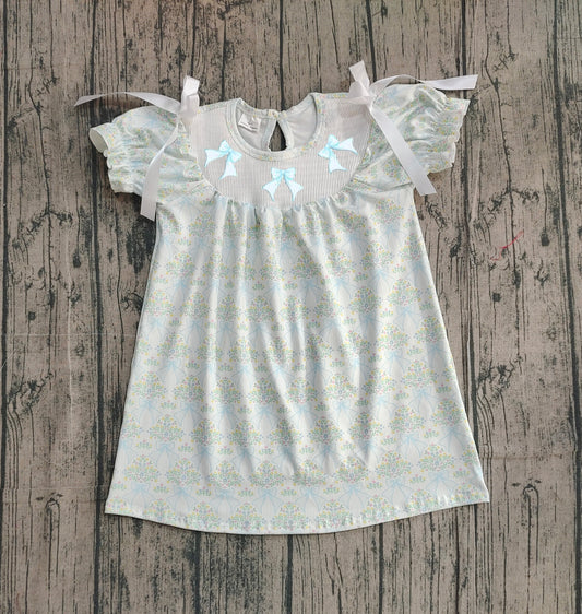 Short sleeves bow smocked floral baby girls dresses