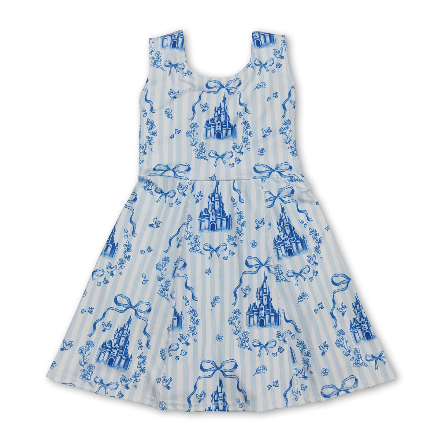 Sleeveless light blue bow castle kids girls athletic dresses