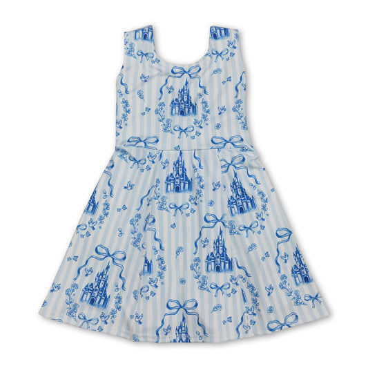 Sleeveless light blue bow castle kids girls athletic dresses