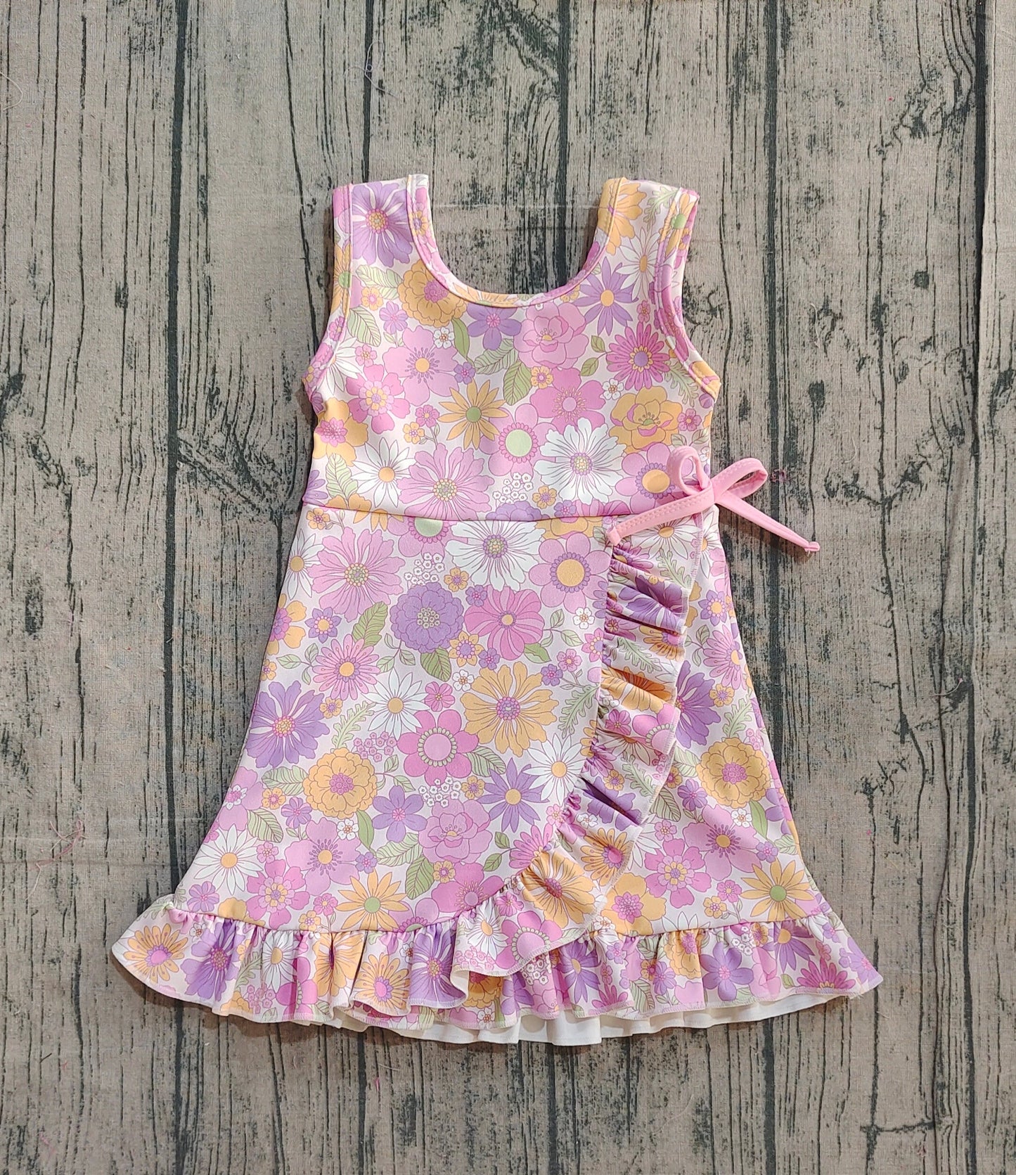 Sleeveless floral ruffle kids girls athletic dresses