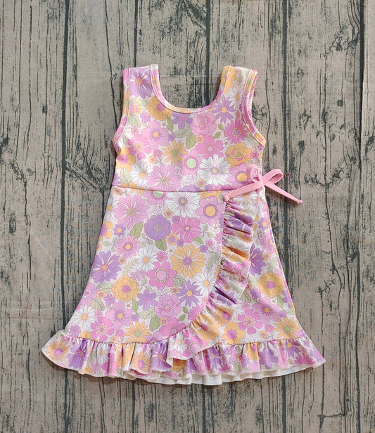 Sleeveless floral ruffle kids girls athletic dresses