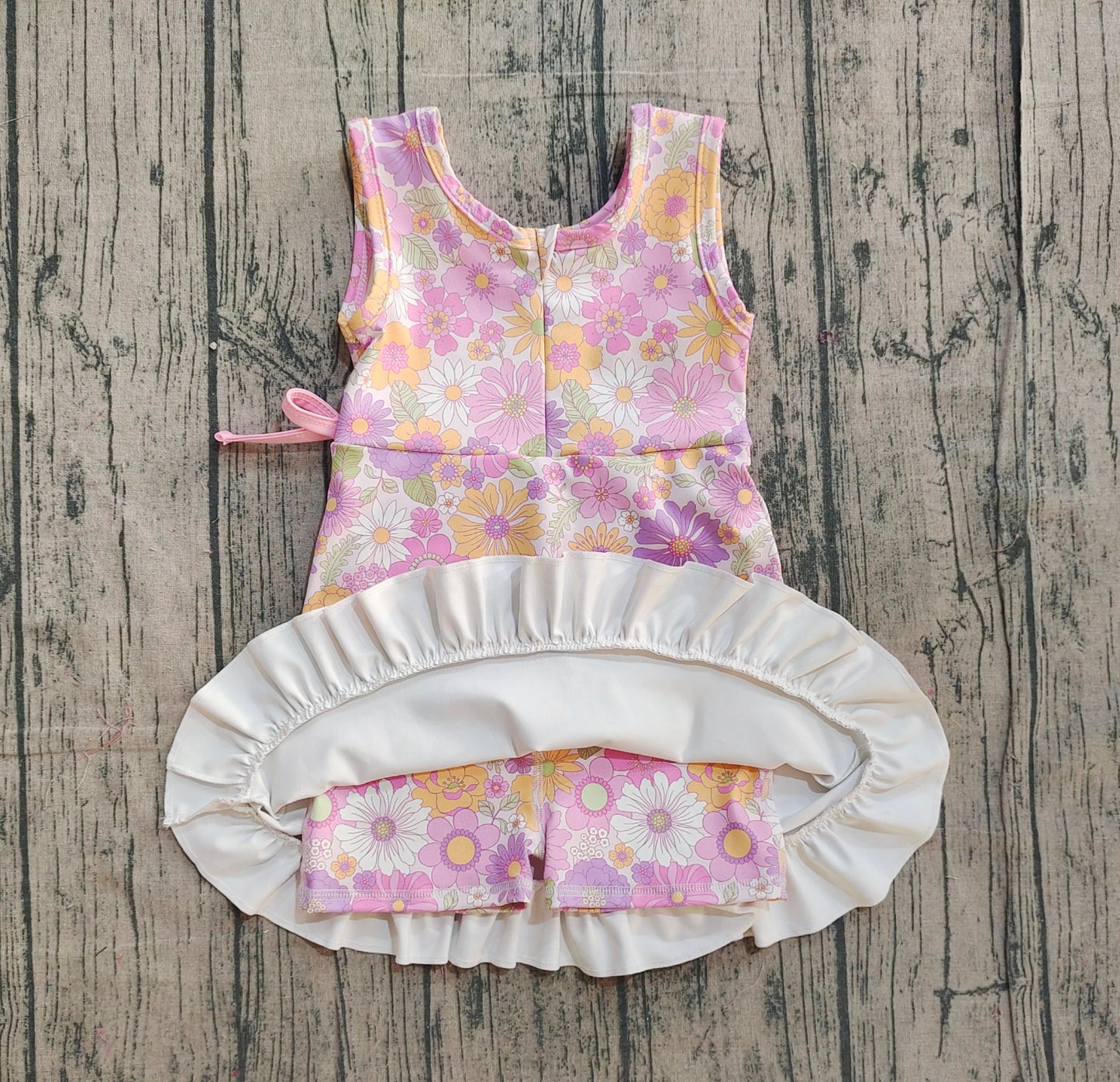 Sleeveless floral ruffle kids girls athletic dresses