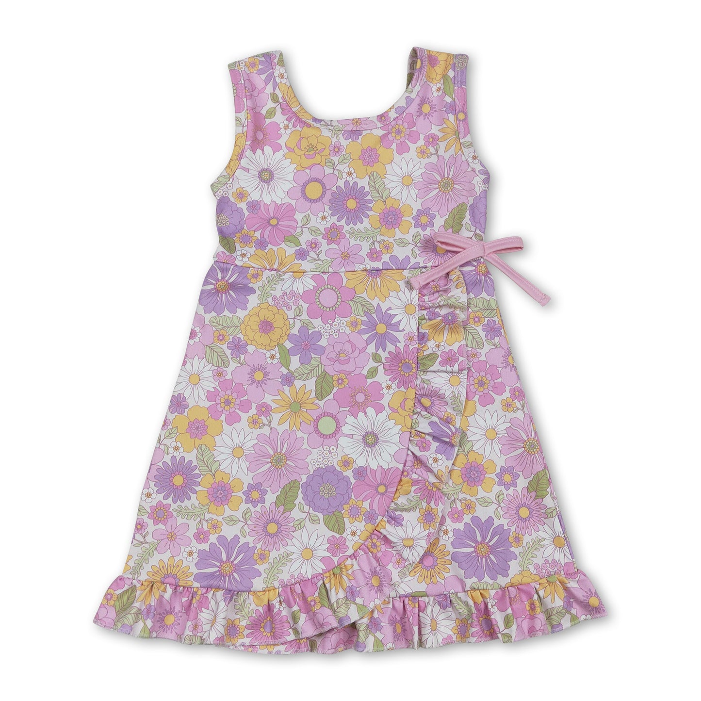 Sleeveless floral ruffle kids girls athletic dresses