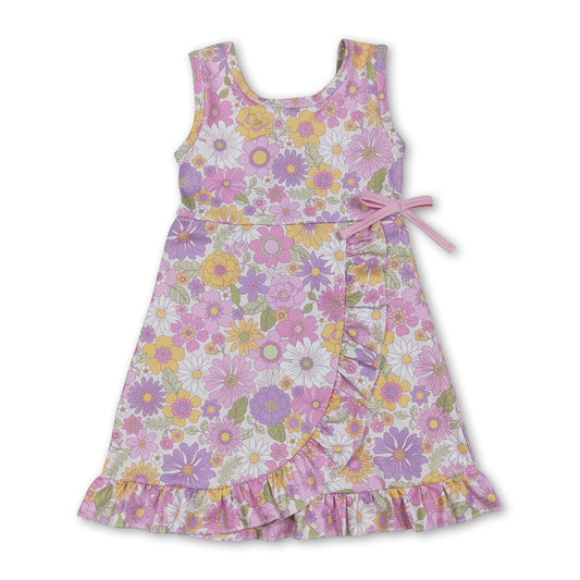 Sleeveless floral ruffle kids girls athletic dresses