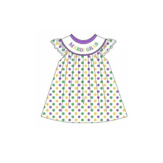Purple yellow green polka dots Mardi Gras girls dresses