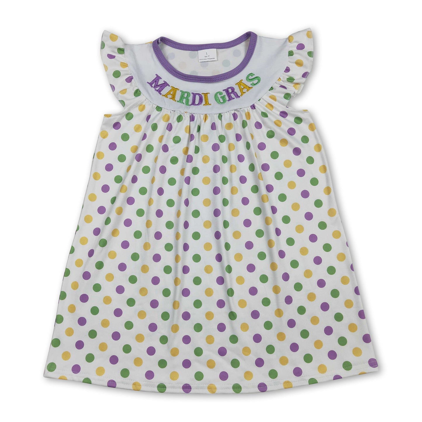 Purple yellow green polka dots Mardi Gras girls dresses