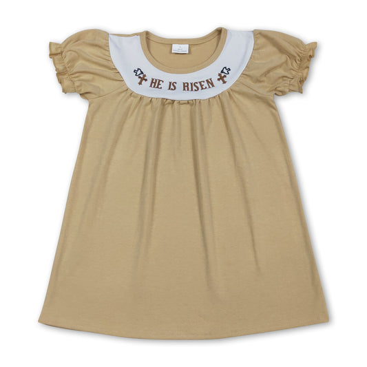 Short sleeves He is rise cross kids girls Easter dresses