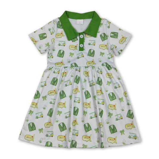 Short sleeves golf cart green kids girls polo dresses