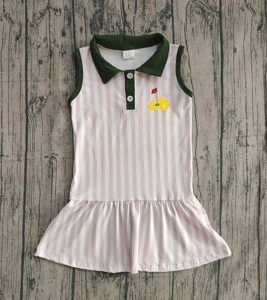 Sleeveless pink stripe golf kids girls polo dresses