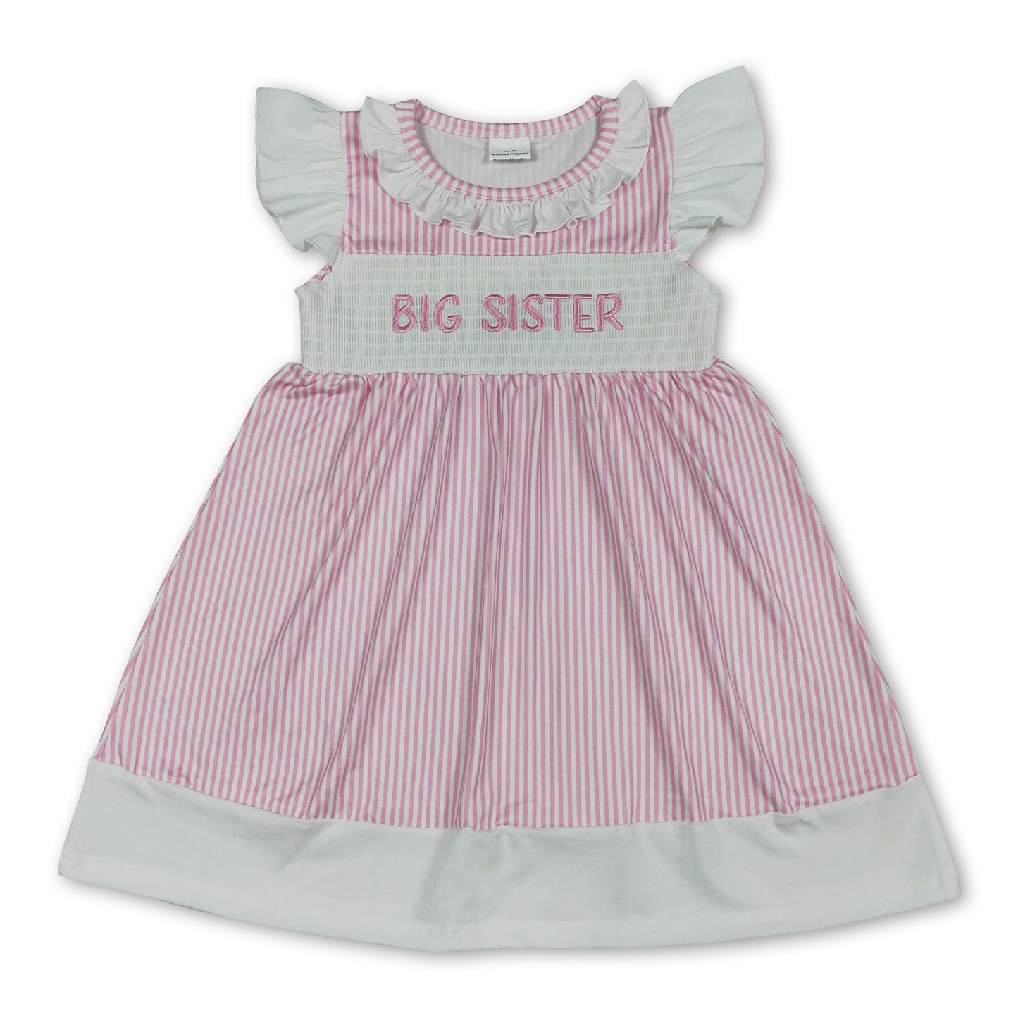 Flutter sleeves big sister smocked stripe girls dresses