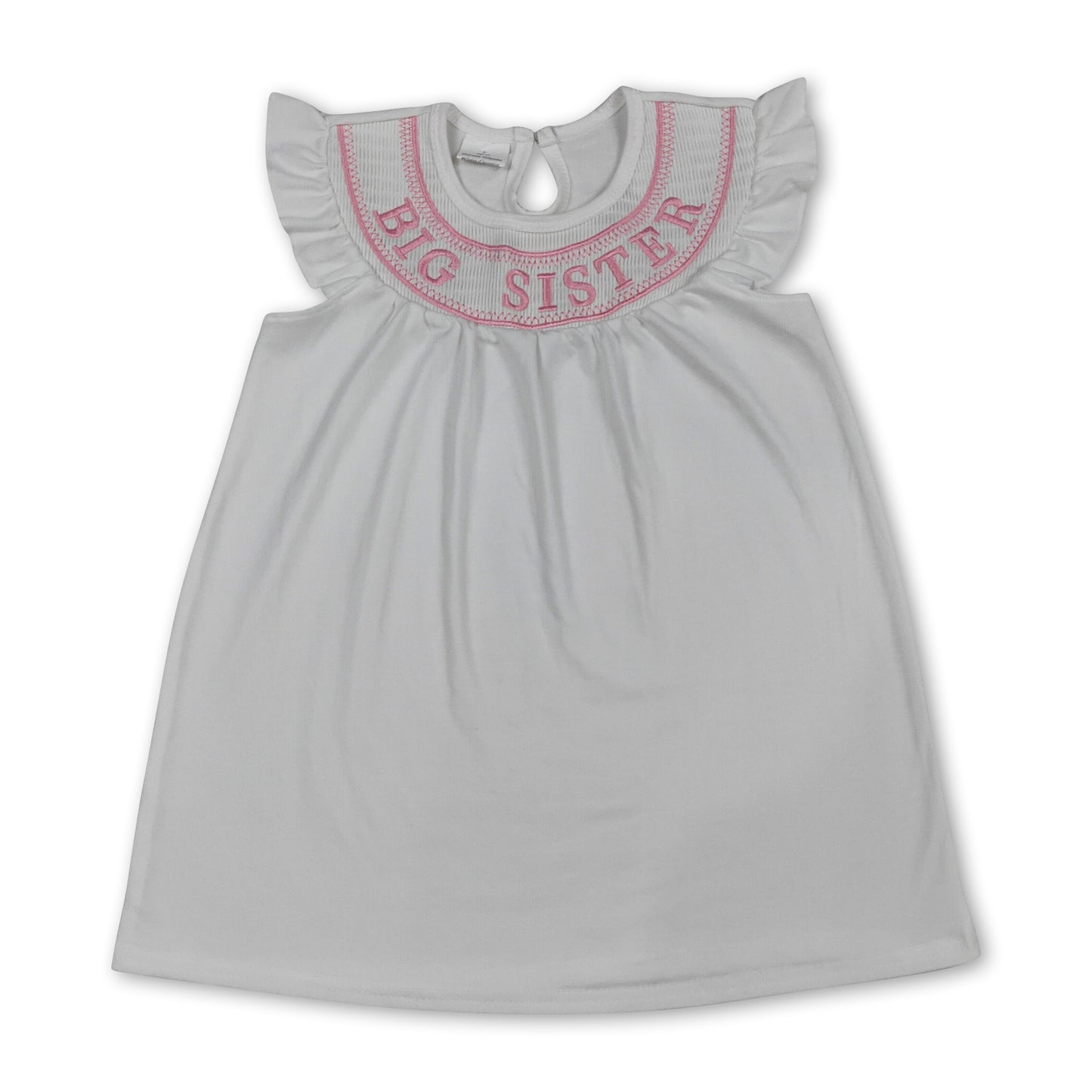 White flutter sleeves big sister smocked girls dresses