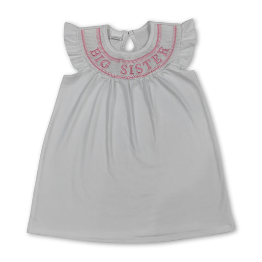 White flutter sleeves big sister smocked girls dresses