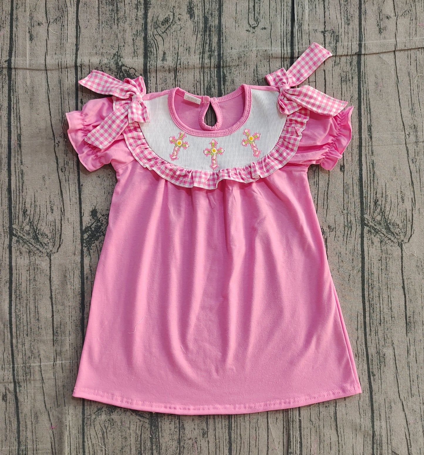 Pink short sleeves cross kids girls Easter dresses