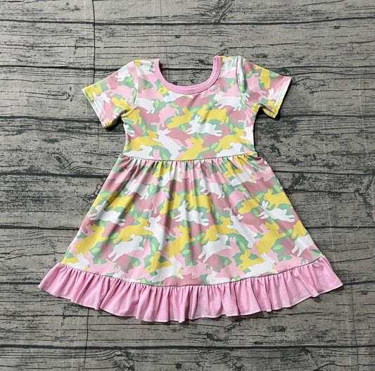 Short sleeves rabbit camo ruffle kids girls Easter dress