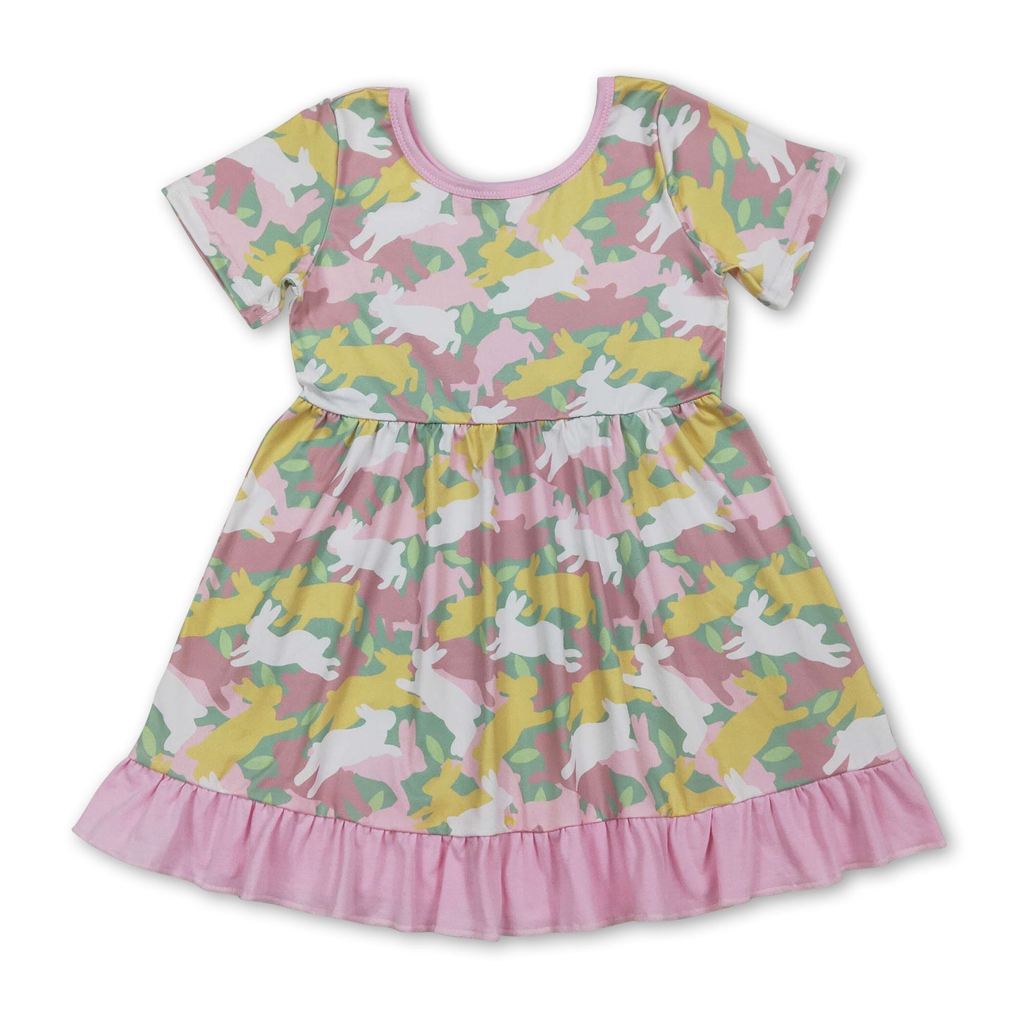 Short sleeves rabbit camo ruffle kids girls Easter dress