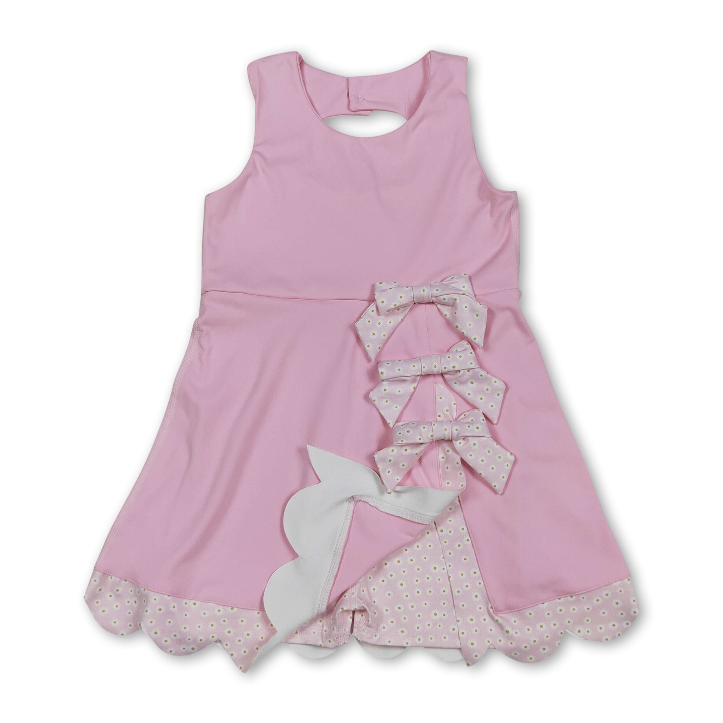 Pink sleeveless bows kids girls summer athletic dress
