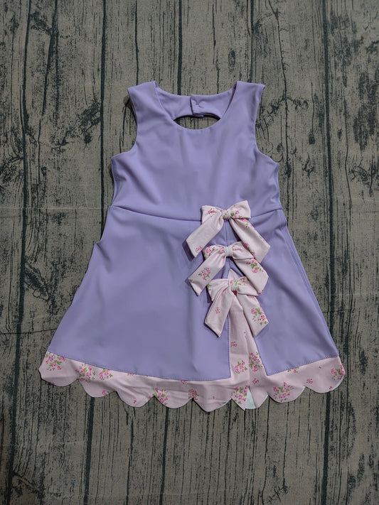 Sleeveless bow lavender scallop girls athletic dress