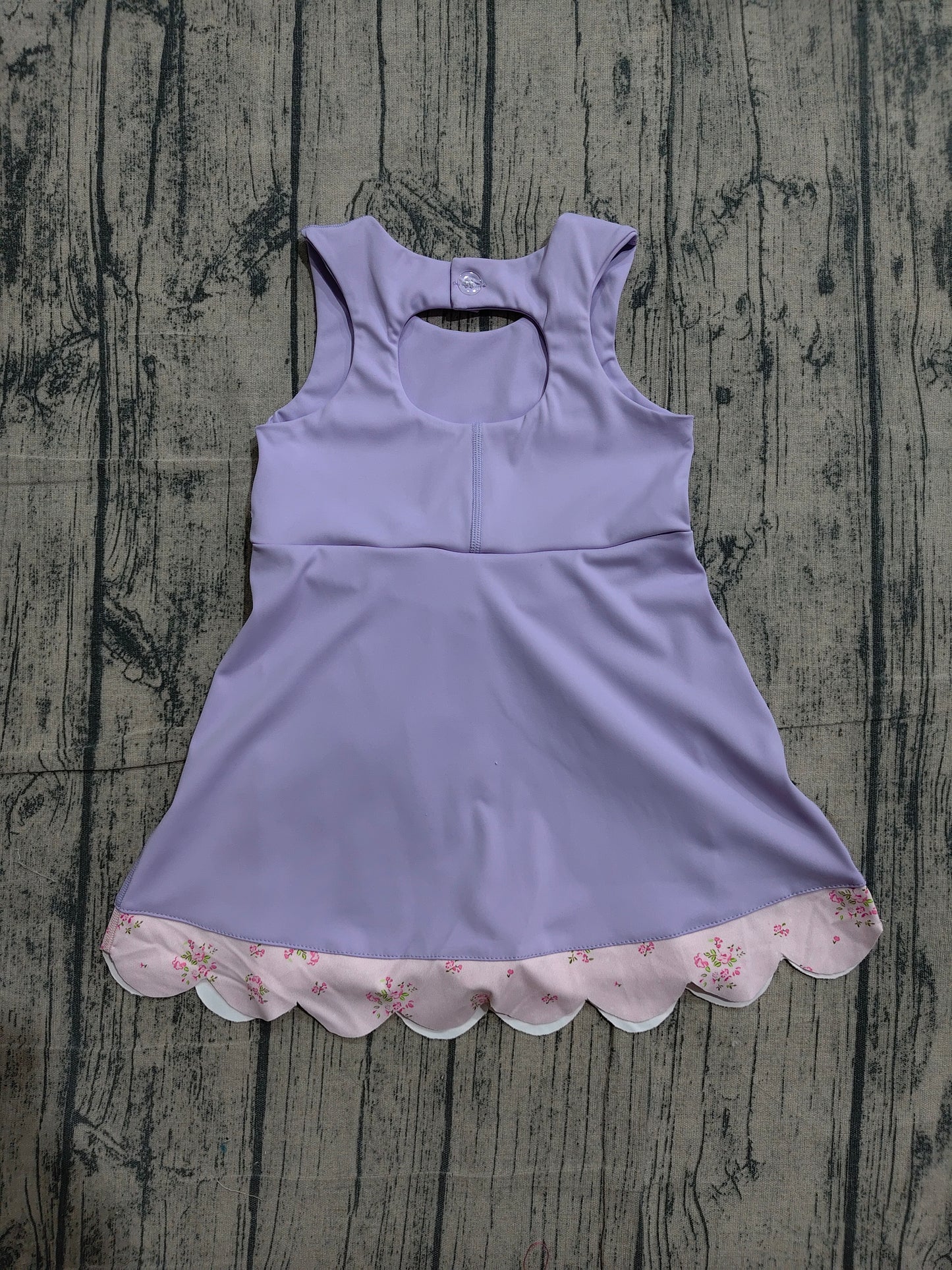 Sleeveless bow lavender scallop girls athletic dress
