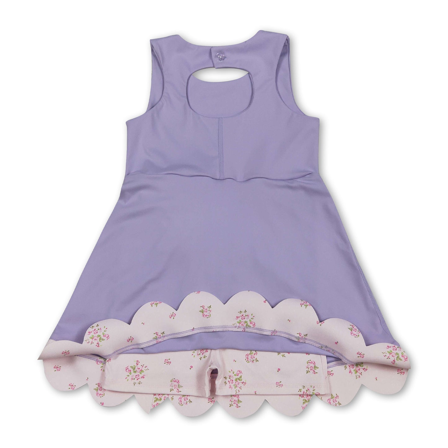Sleeveless bow lavender scallop girls athletic dress