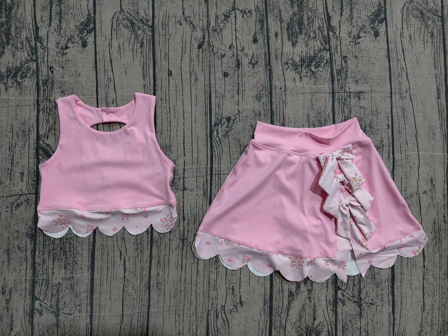 Pink sleeveless bow scallop kids girls active wear set