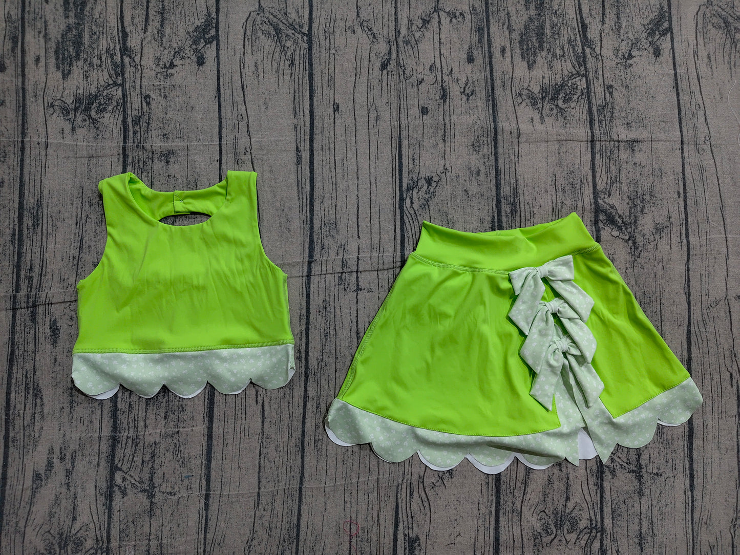 Lime green sleeveless bow scallop kids girls active wear set