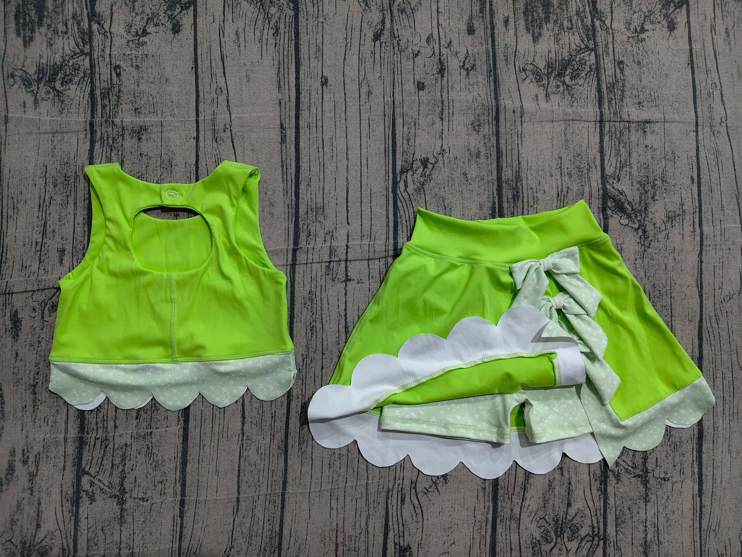 Lime green sleeveless bow scallop kids girls active wear set