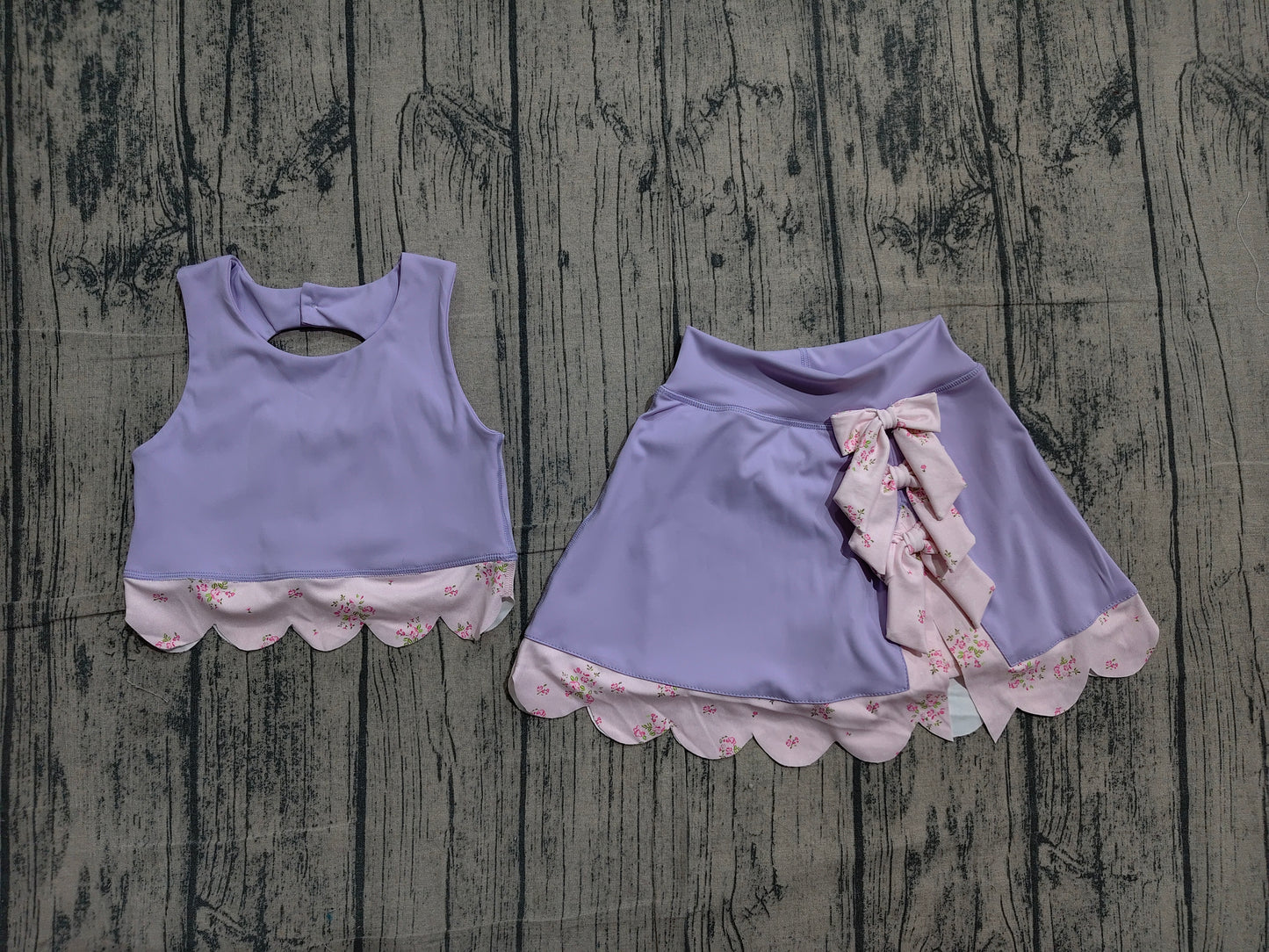 Lavender sleeveless bow scallop kids girls active wear set