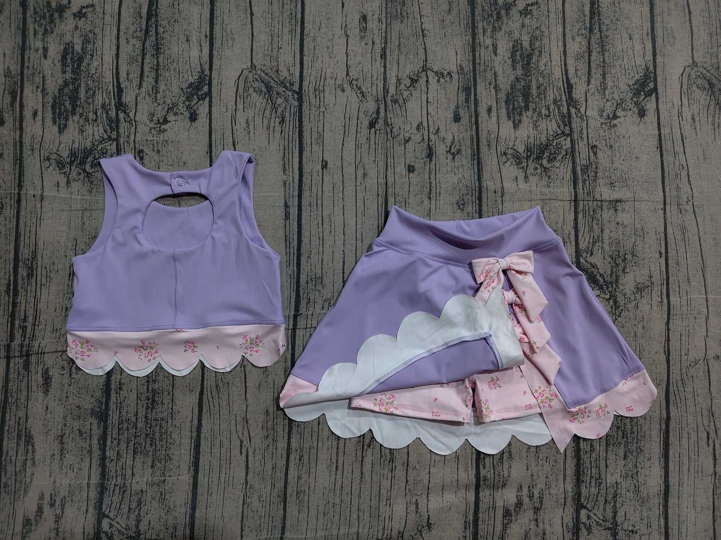 Lavender sleeveless bow scallop kids girls active wear set