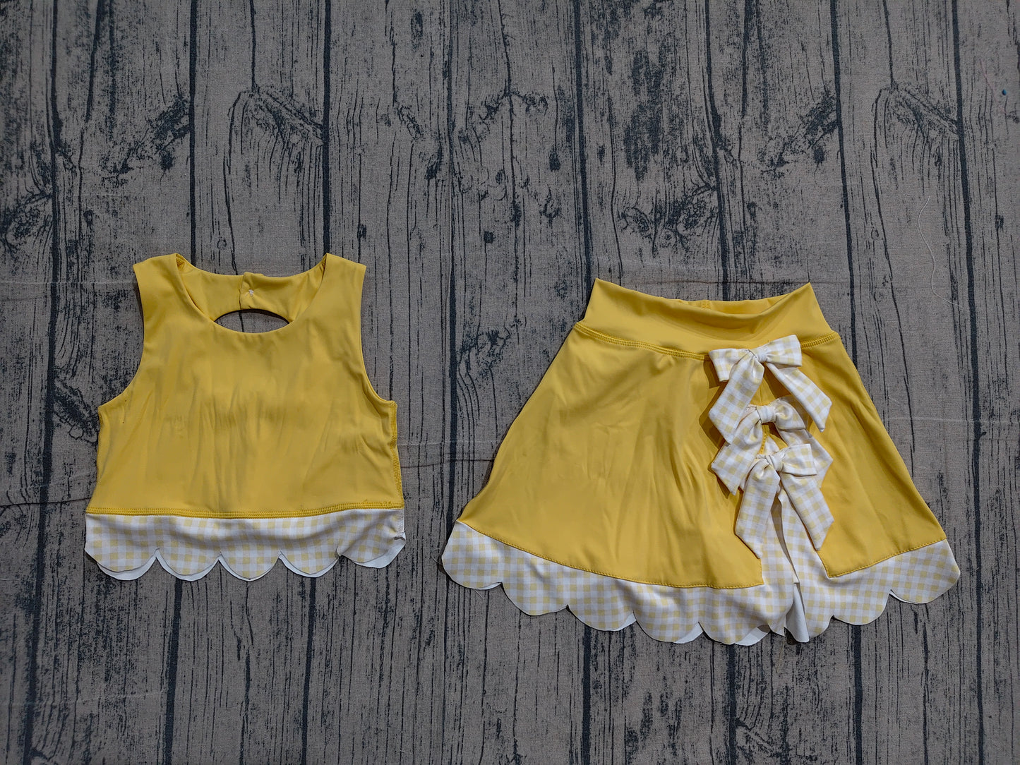 Yellow sleeveless bow scallop kids girls active wear set