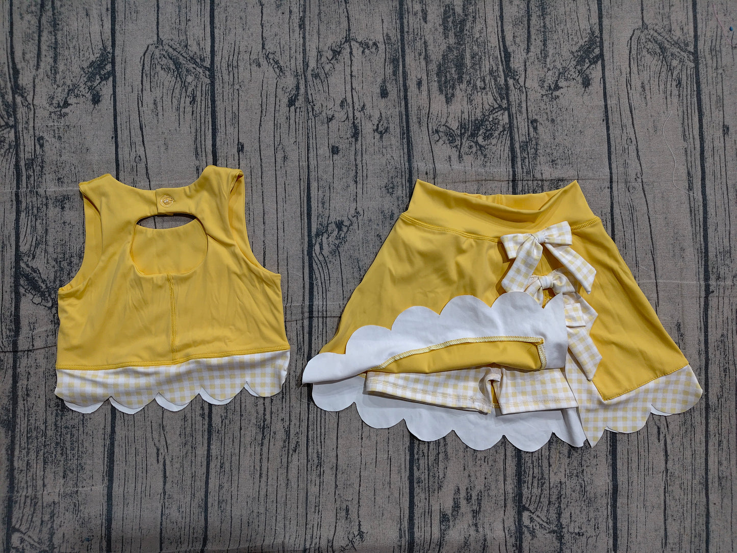 Yellow sleeveless bow scallop kids girls active wear set