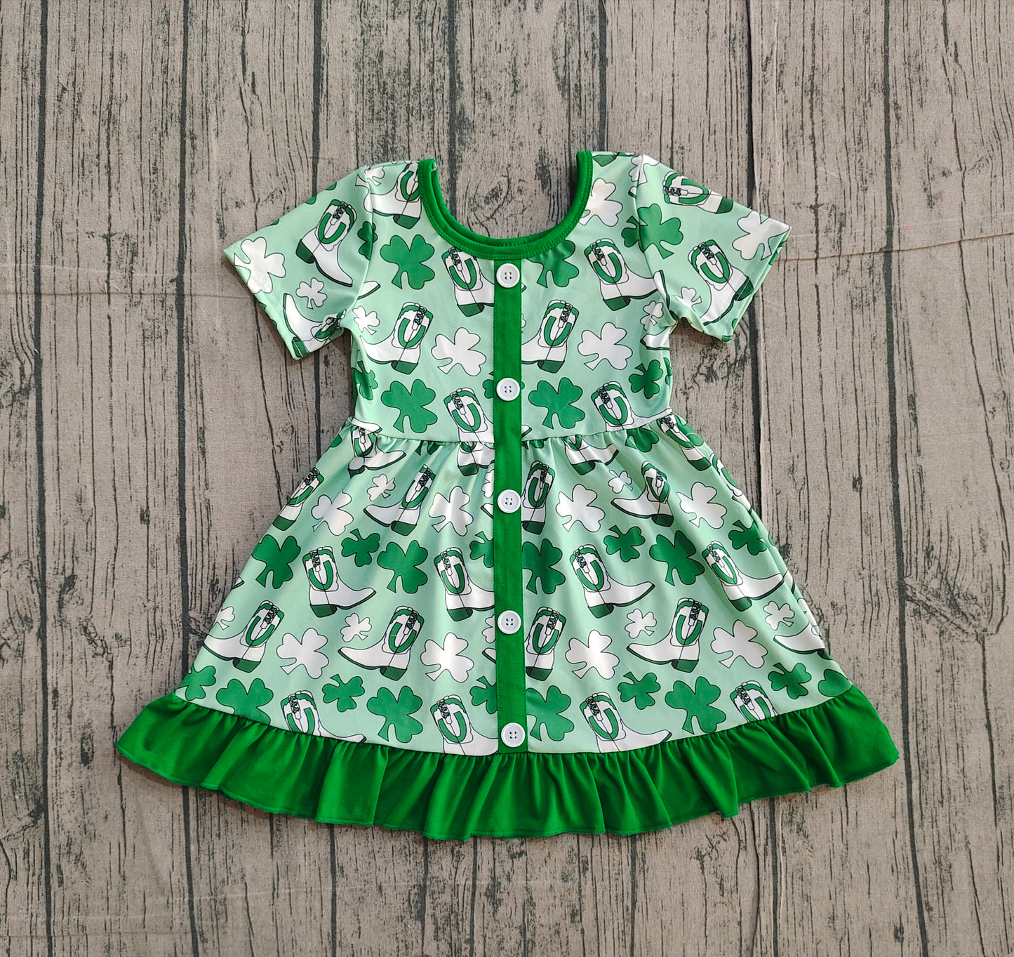 Short sleeves clover boots western girls St Patrick's dress