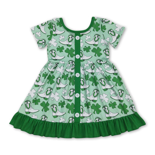 Short sleeves clover boots western girls St Patrick's dress