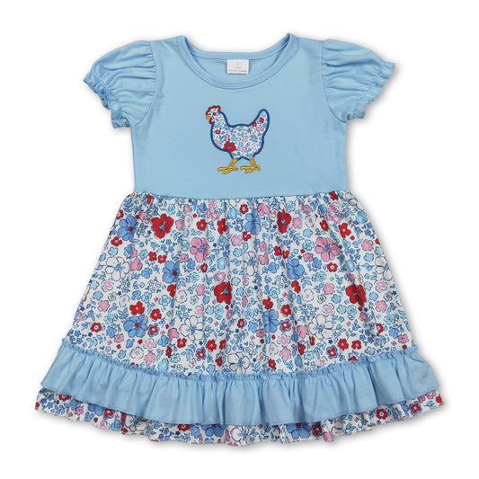 Short sleeves floral chicken ruffle kids girls dresses
