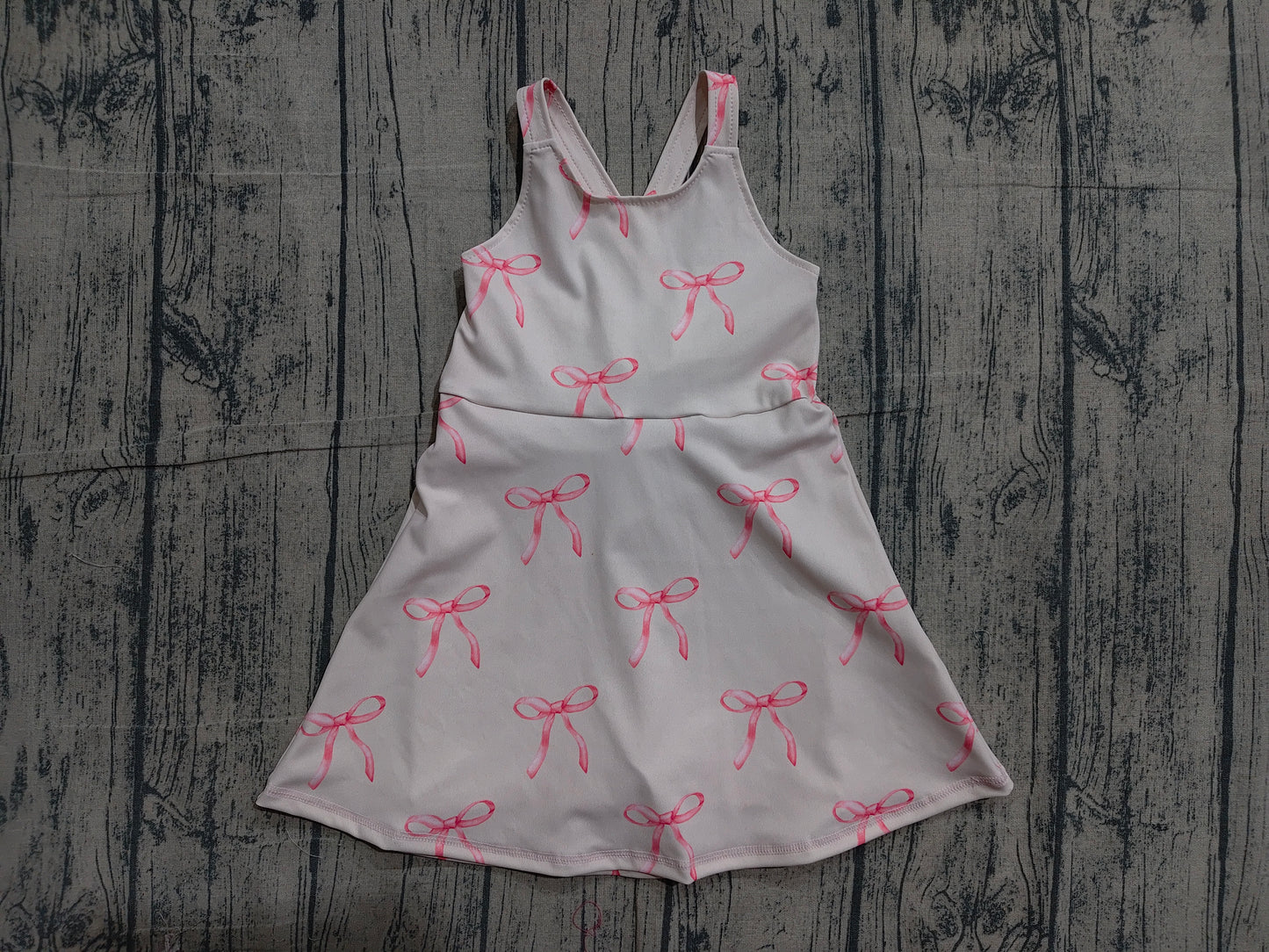 Straps pink bow kids girls summer athletic dress
