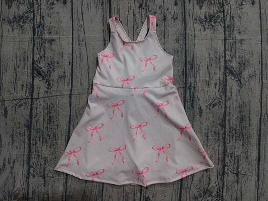 Straps pink bow kids girls summer athletic dress