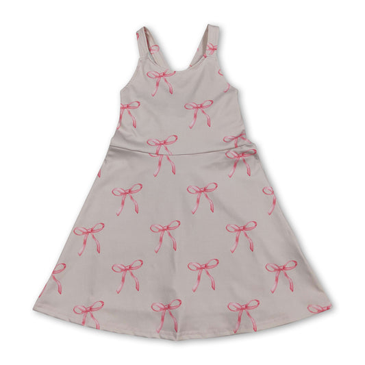 Straps pink bow kids girls summer athletic dress