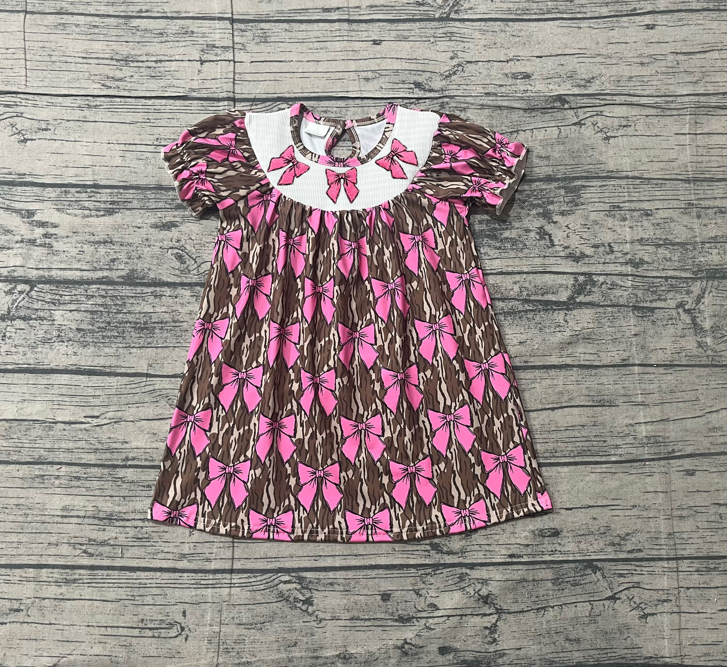 Short sleeves bow smocked camo baby girls dresses