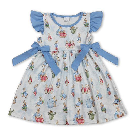 Flutter sleeves bow rabbit kids girls Easter dresses